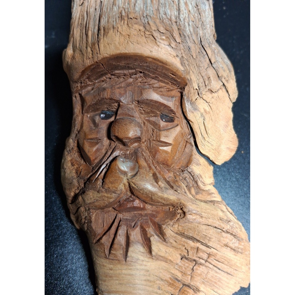 Hand Carved Wood Spirit Driftwood‎ Folk Art Wall Hanging Bearded Old Man 11.5"